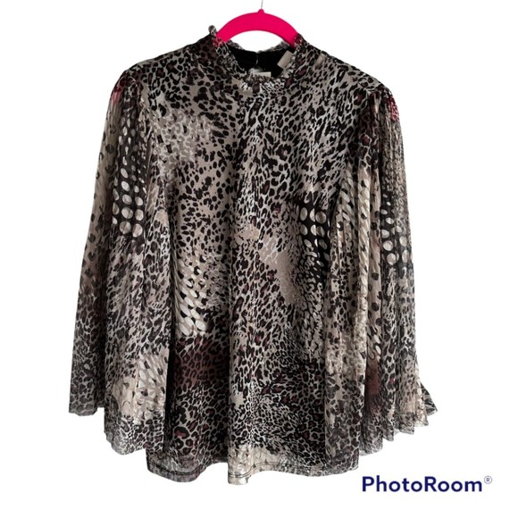 NWT Chico's Cheetah and Snake Print Mesh Knit Ladies Career Party Blouse, S - Picture 2 of 9